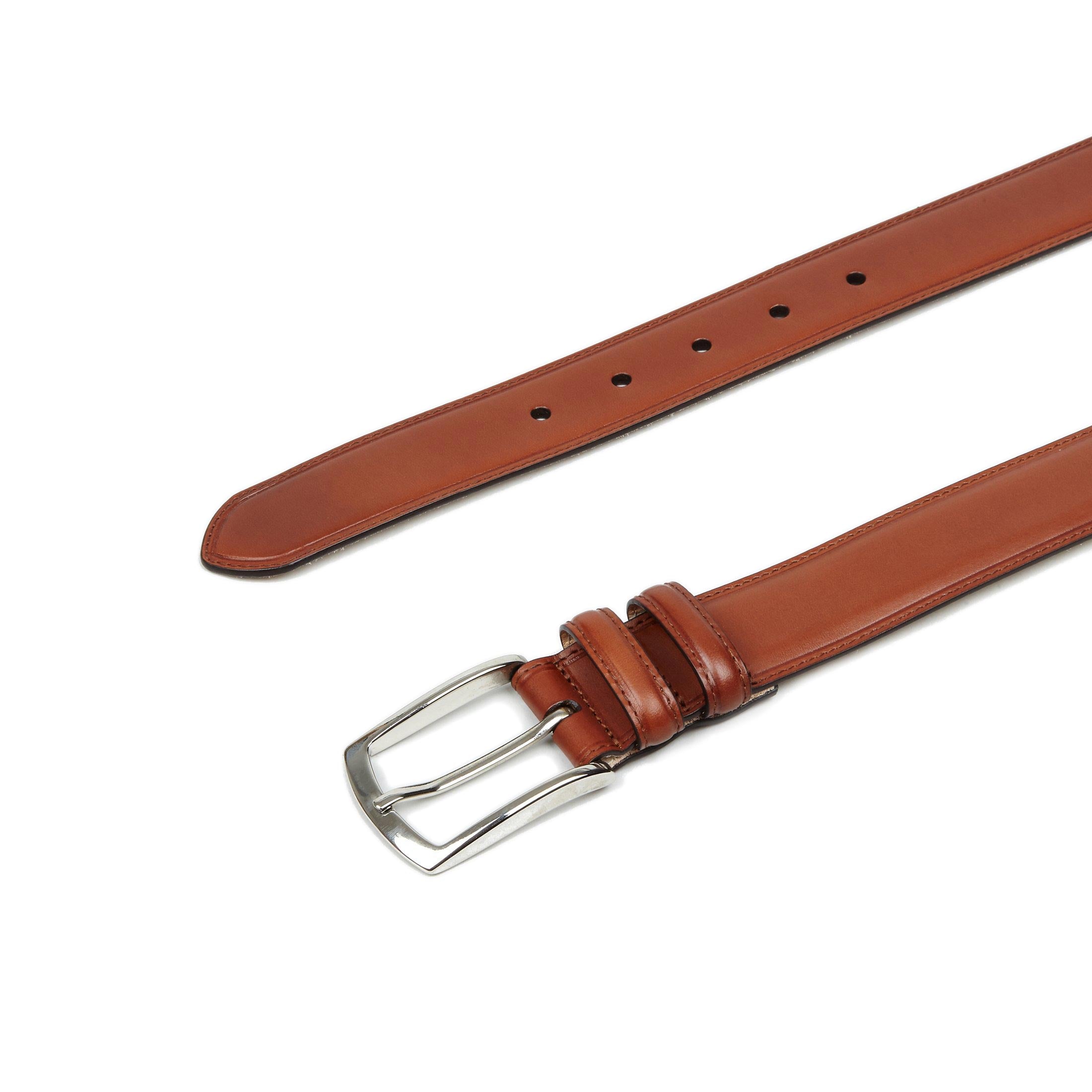 James - Light Brown - Men's light brown leather belt with silver colour buckle