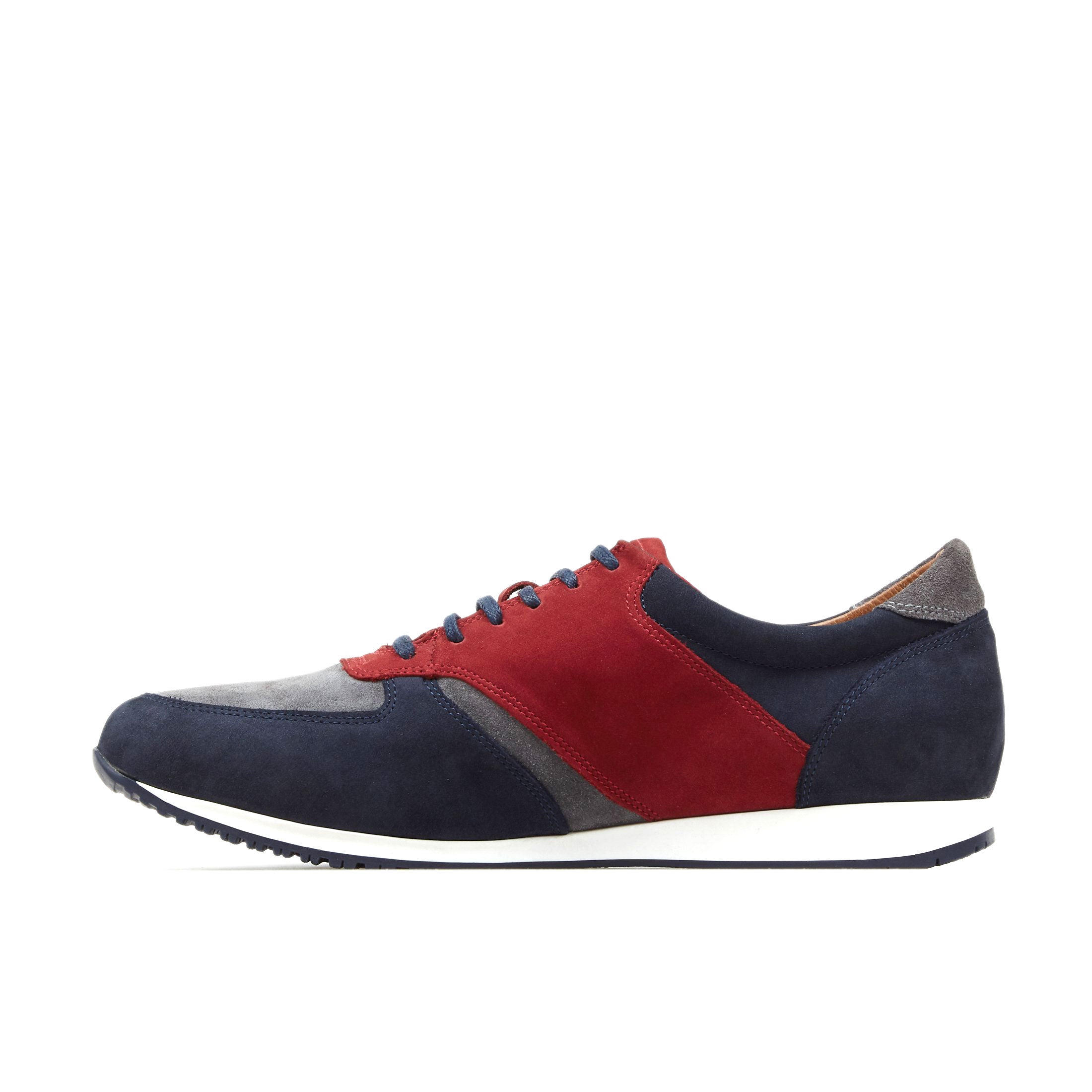 San Francisco - Sunrise - Men's low top nubuck leather trainer in red & navy