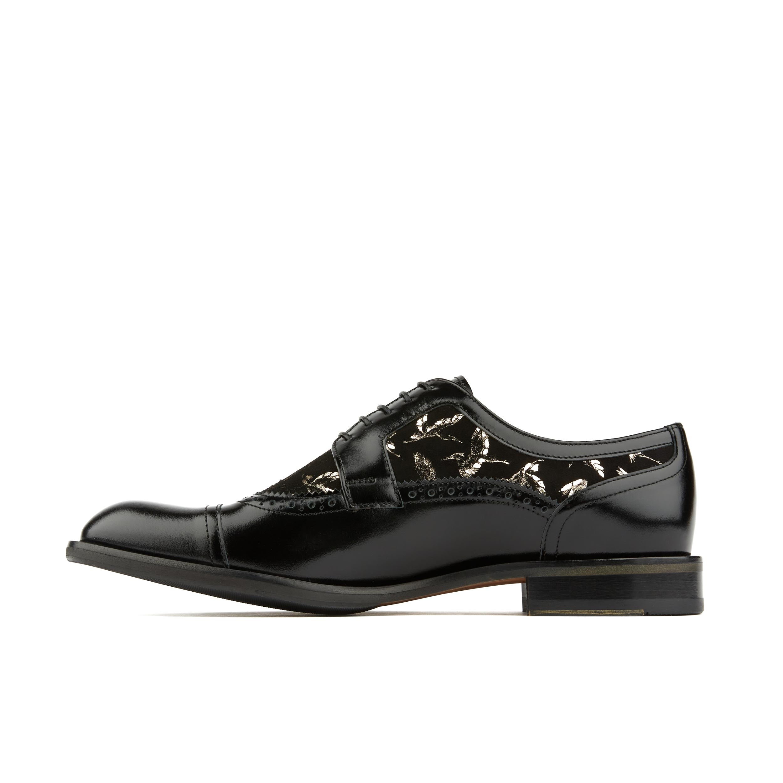 Orlando - Black Gold - Men's leather dressy shoe with toe cap and brogue detailing