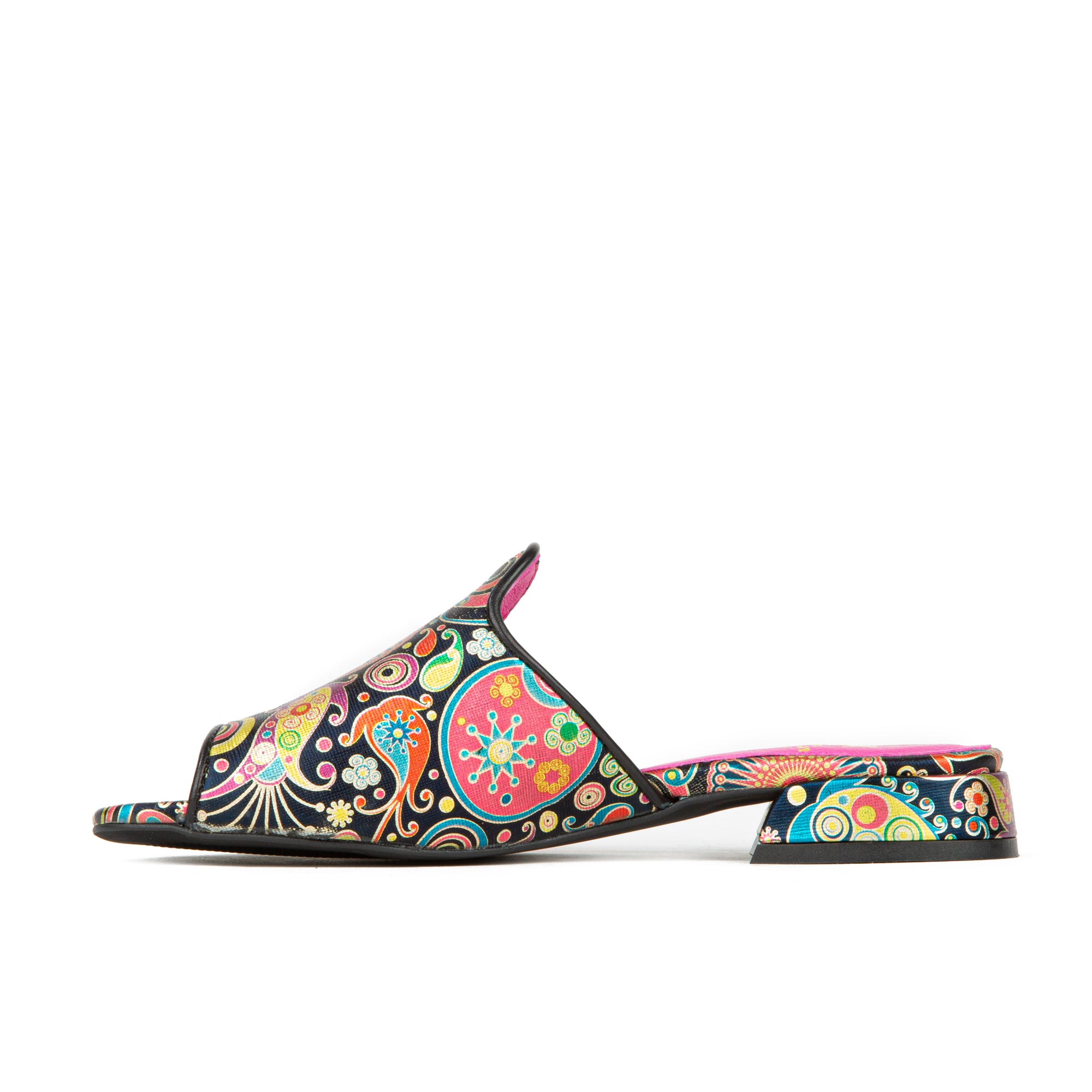 South Beach - Navy Pink - Women's fully leather lined slip on sandal