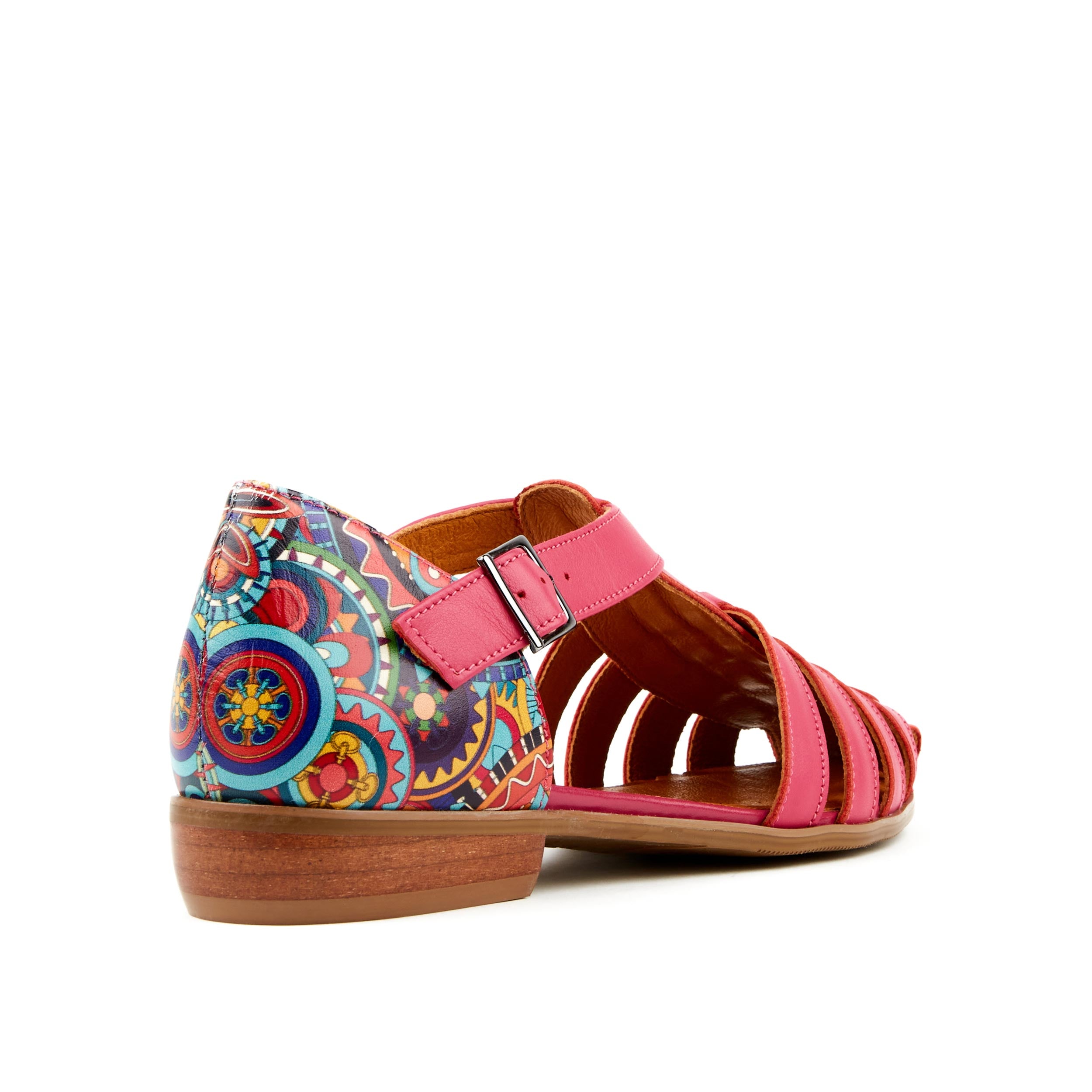 Cowell - Pink & Signature Print - Women's fishermen flat leather sandal with covered heel