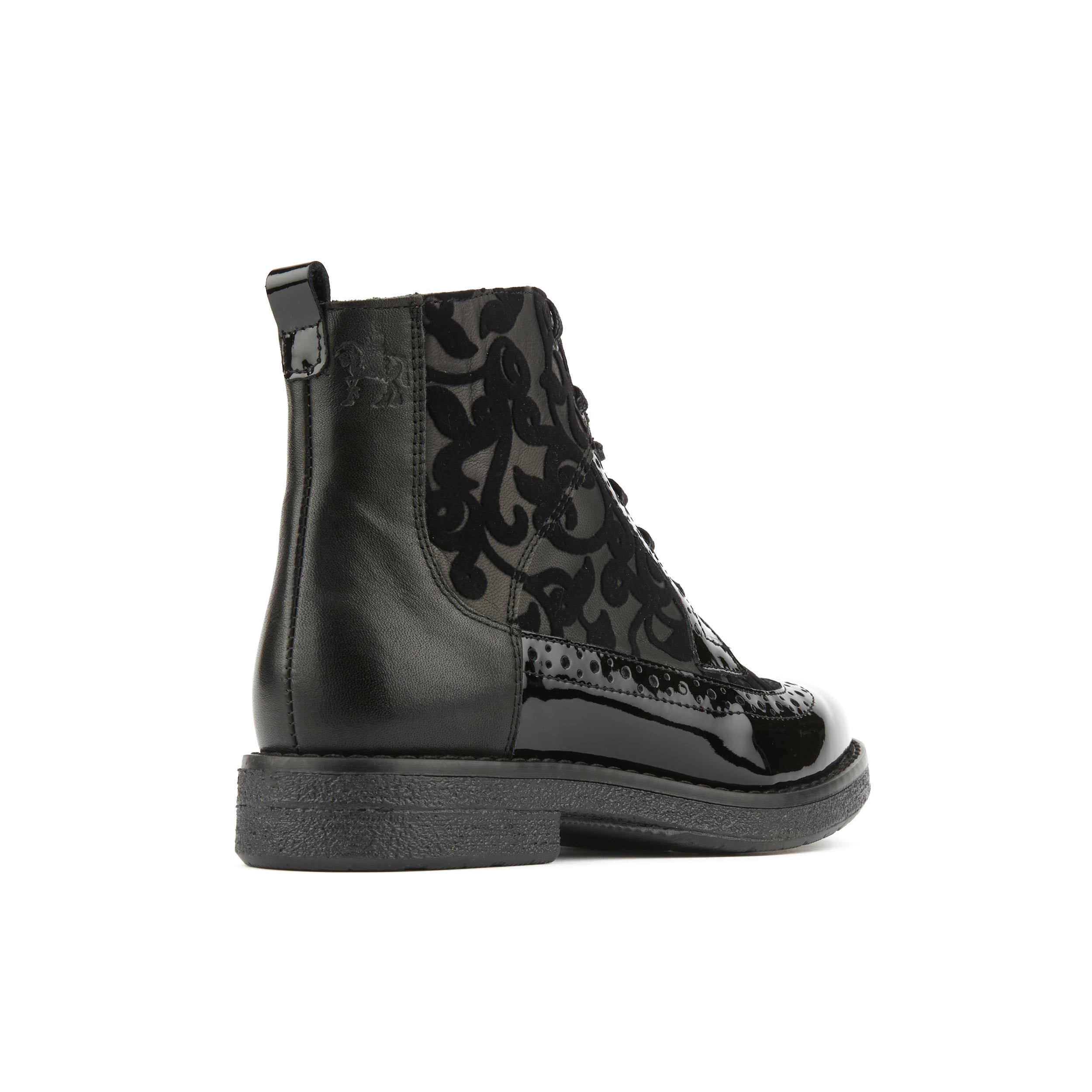 Hatter - Black Floral - Women's zip up and lace up ankle boot with brogue styling