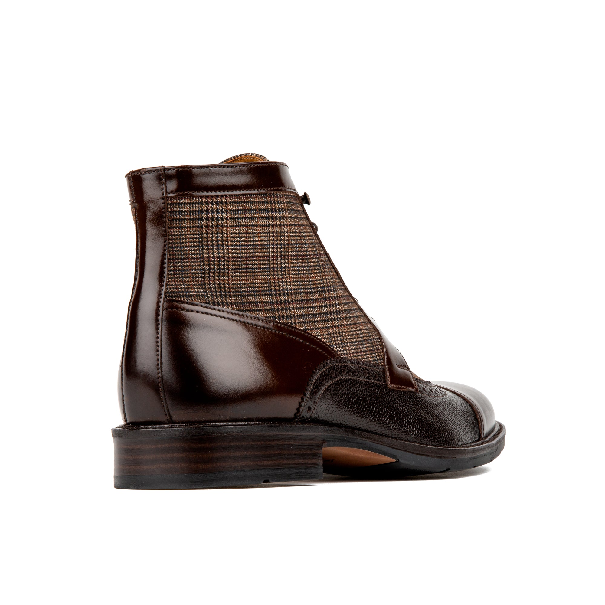 Charles - Brown Check - Men's toe cap dressy leather boot in leather and textile