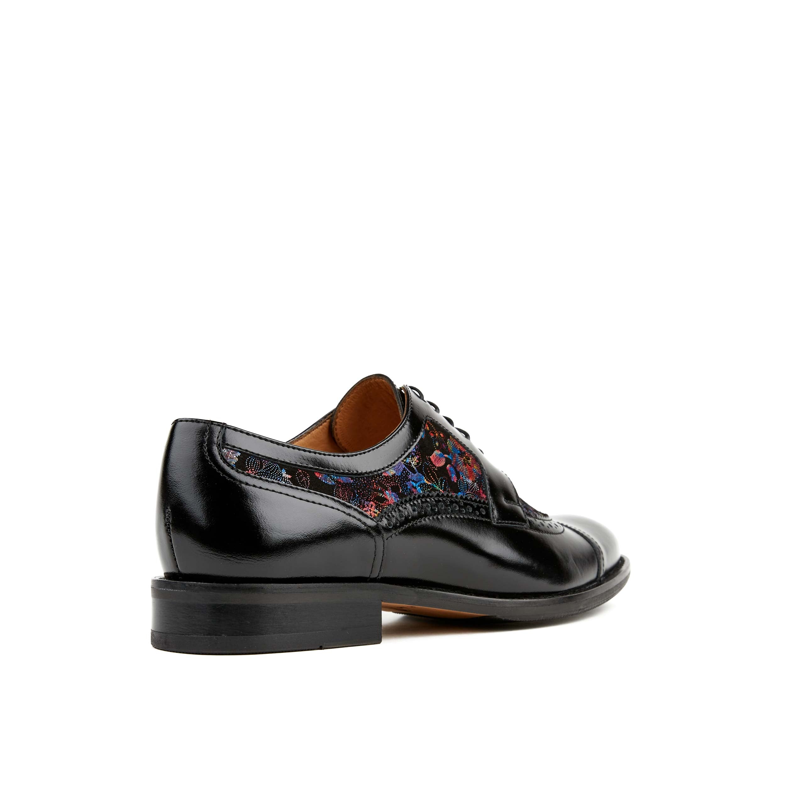 Orlando - Black Flower - Men's toe cap dressy black shoe with flower print leather