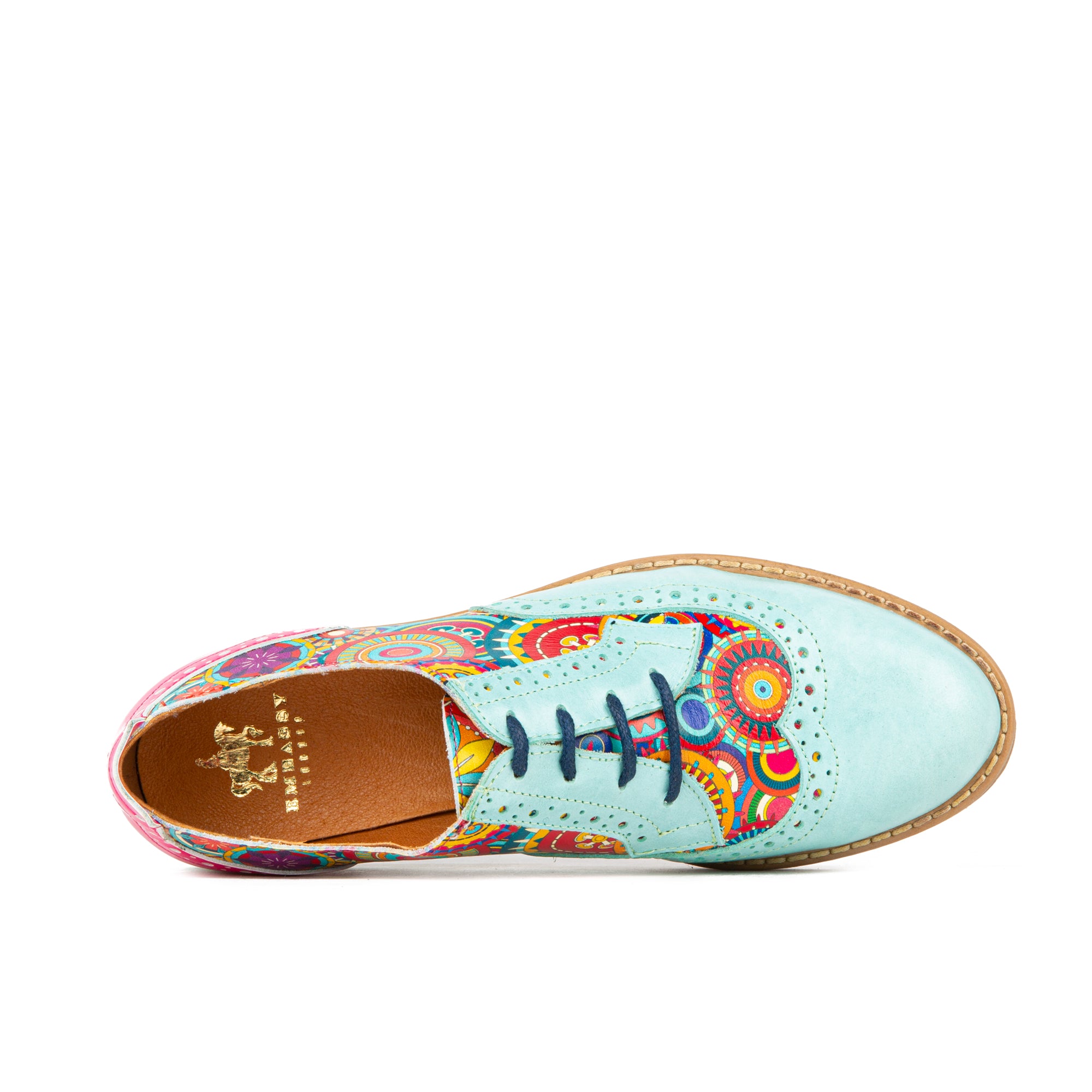 The Artist - Light Blue - Women's derby leather shoe with brogue detailing