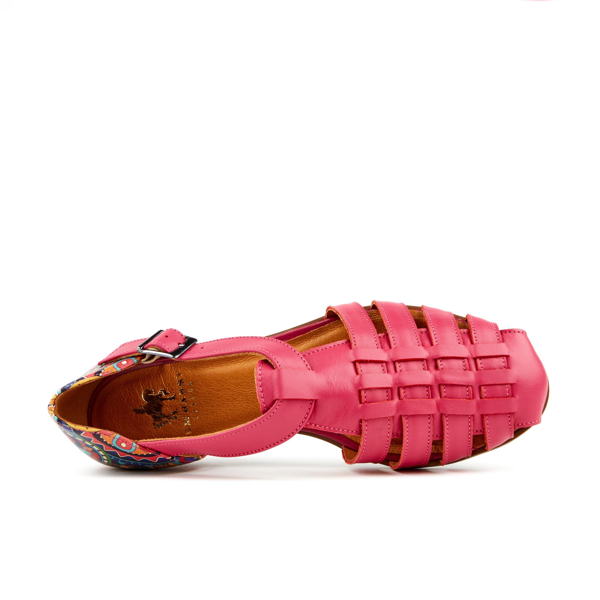 Cowell - Pink & Signature Print - Women's fishermen flat leather sandal with covered heel