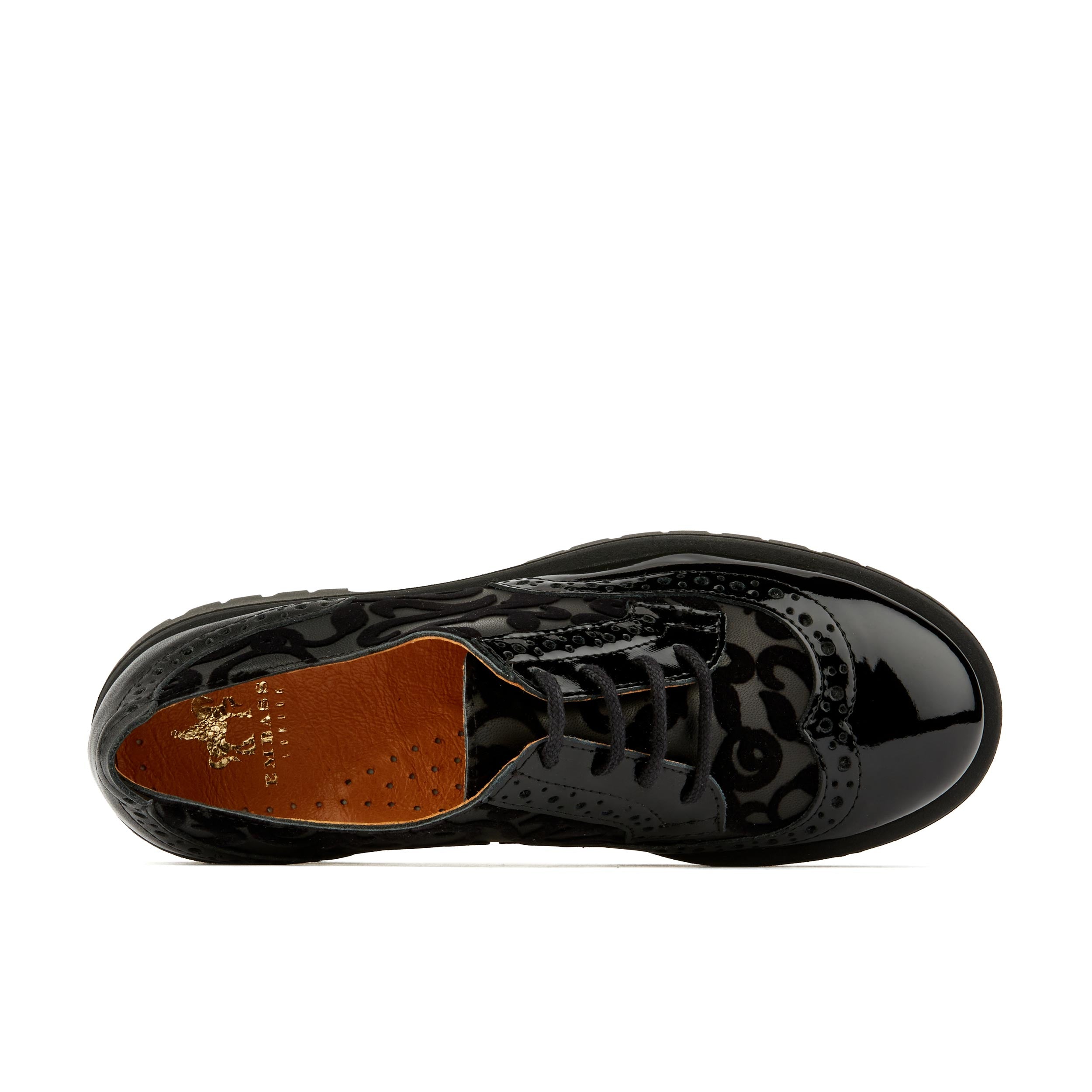 Artisan - Black Floral - Women's chunky sole derby shoe with brogue details