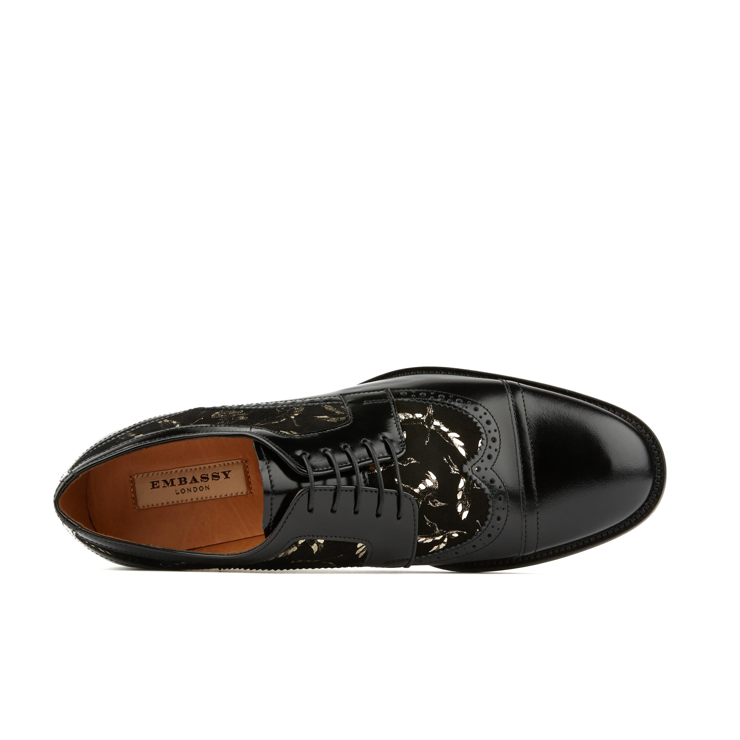 Orlando - Black Gold - Men's leather dressy shoe with toe cap and brogue detailing