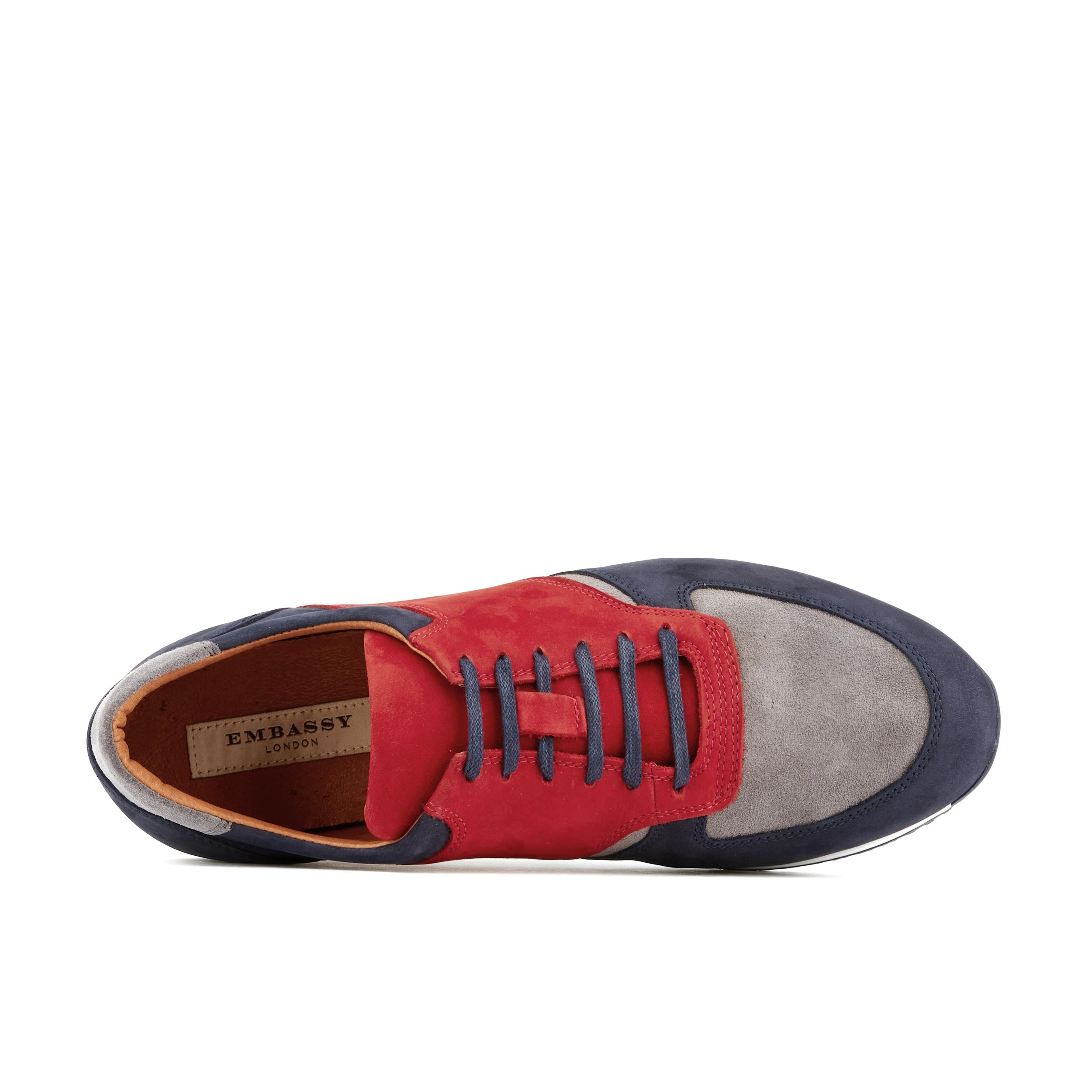 San Francisco - Sunrise - Men's low top nubuck leather trainer in red & navy