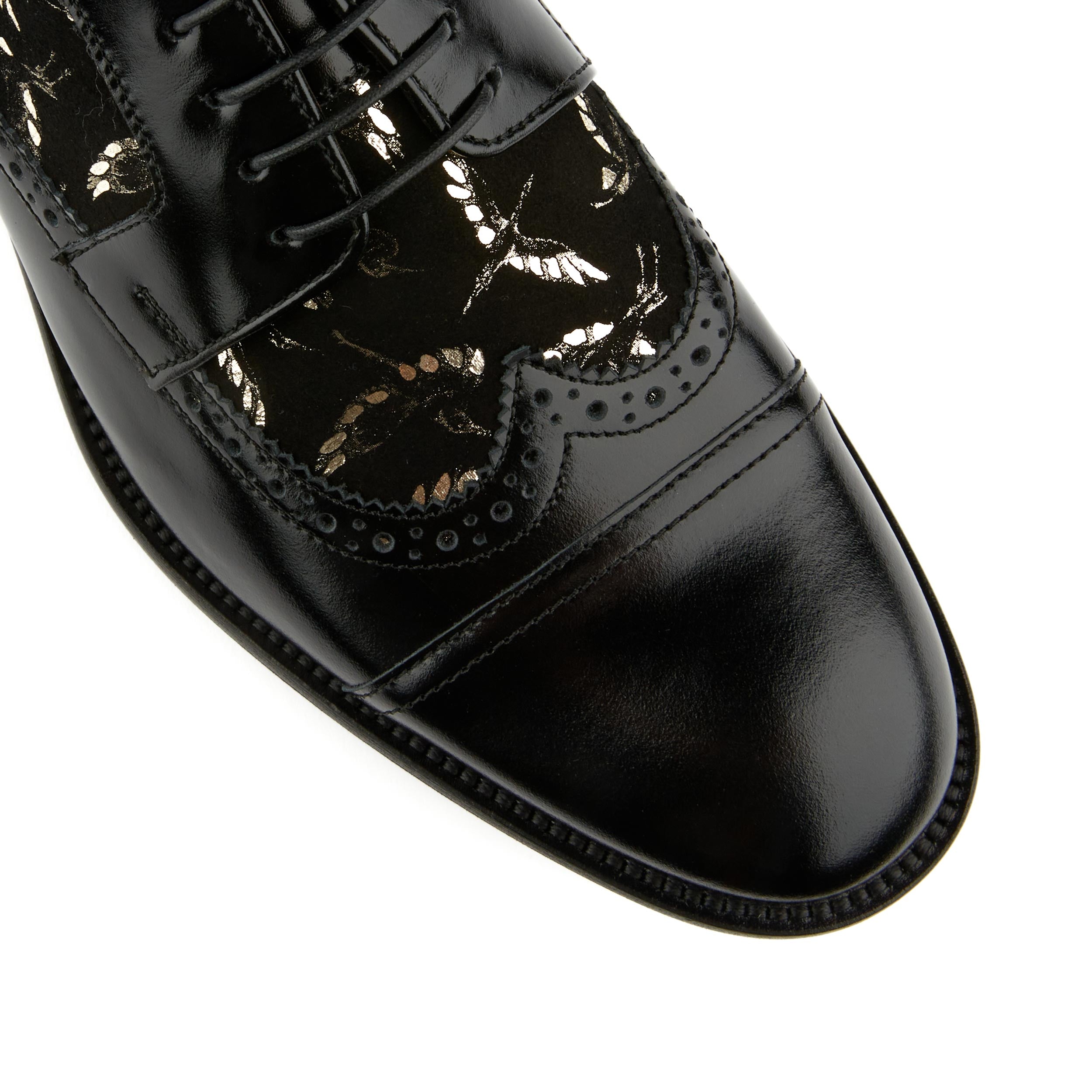 Orlando - Black Gold - Men's leather dressy shoe with toe cap and brogue detailing