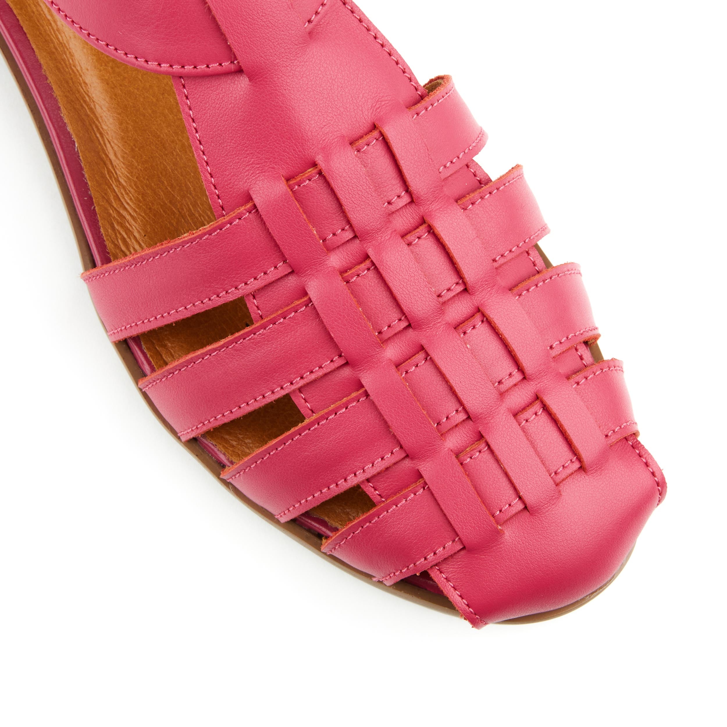 Cowell - Pink & Signature Print - Women's fishermen flat leather sandal with covered heel