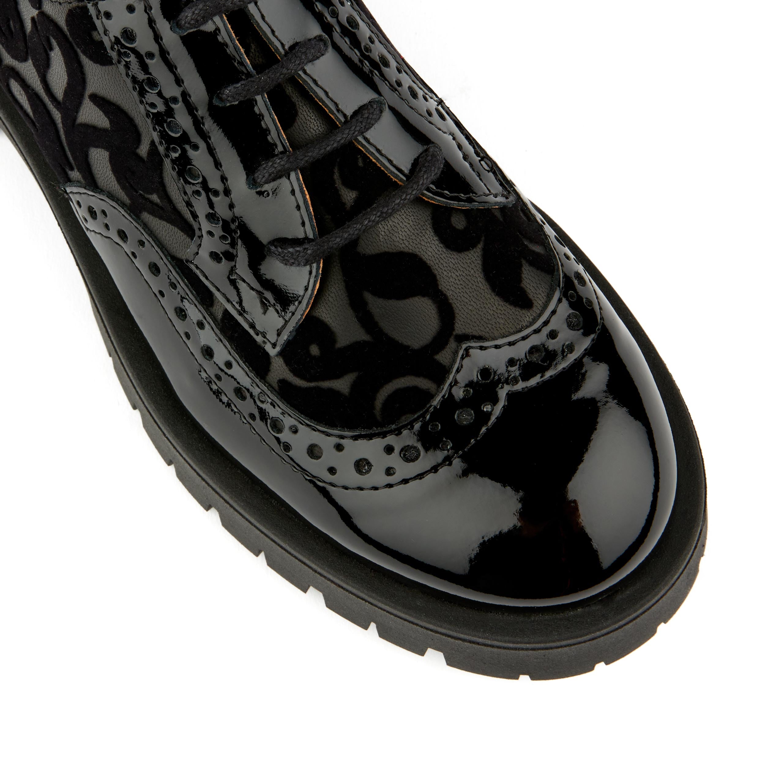 Artisan - Black Floral - Women's chunky sole derby shoe with brogue details