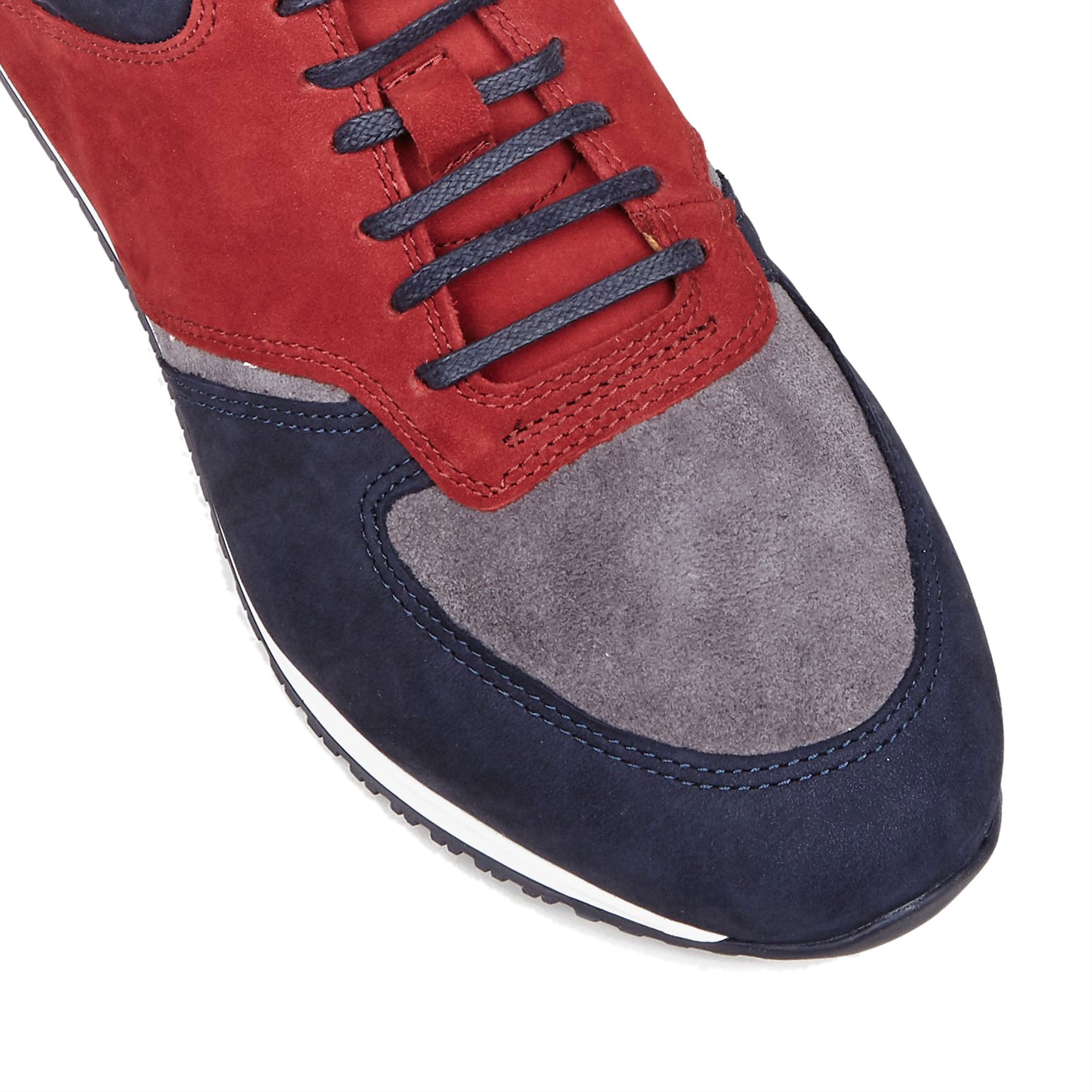 San Francisco - Sunrise - Men's low top nubuck leather trainer in red & navy