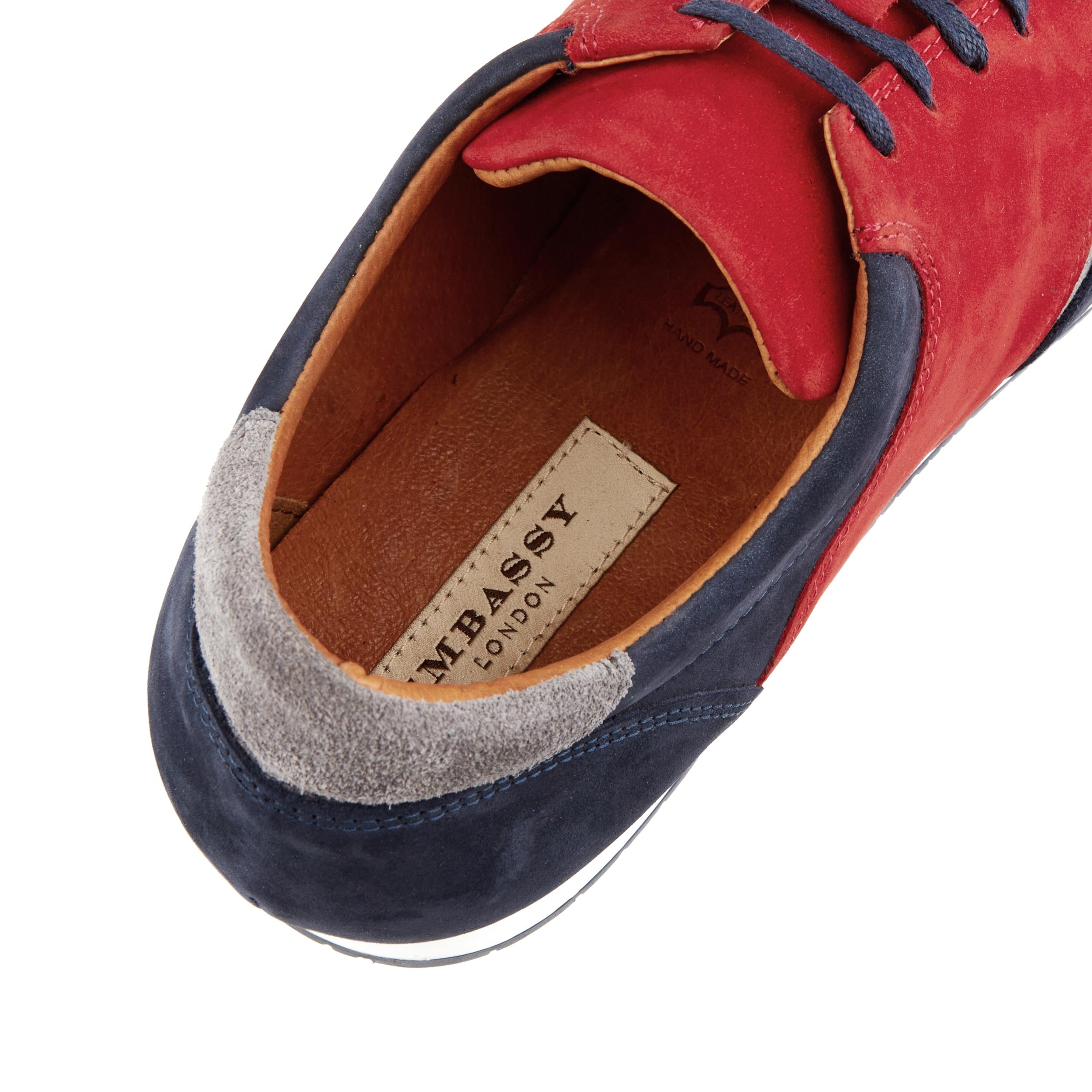 San Francisco - Sunrise - Men's low top nubuck leather trainer in red & navy