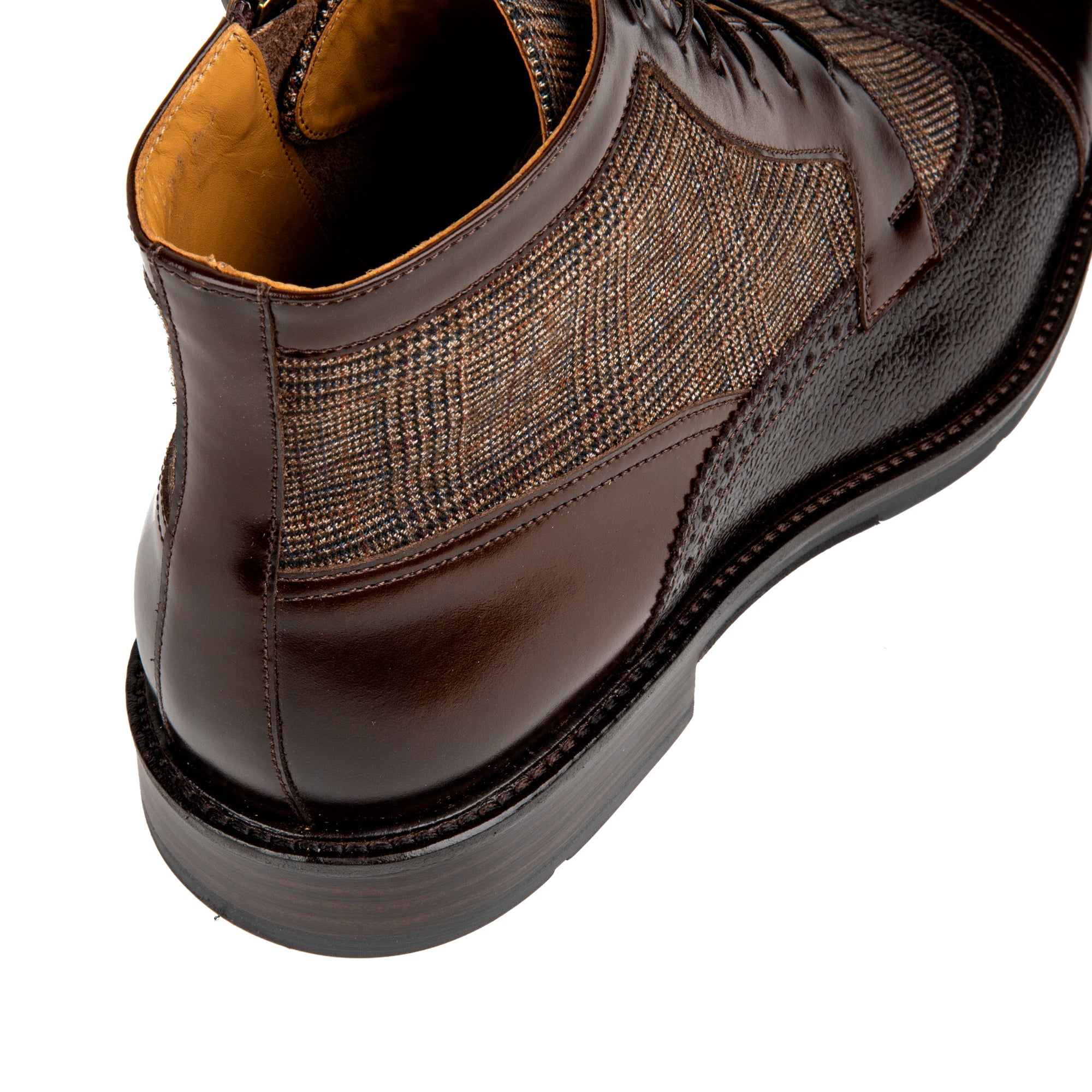 Charles - Brown Check - Men's toe cap dressy leather boot in leather and textile