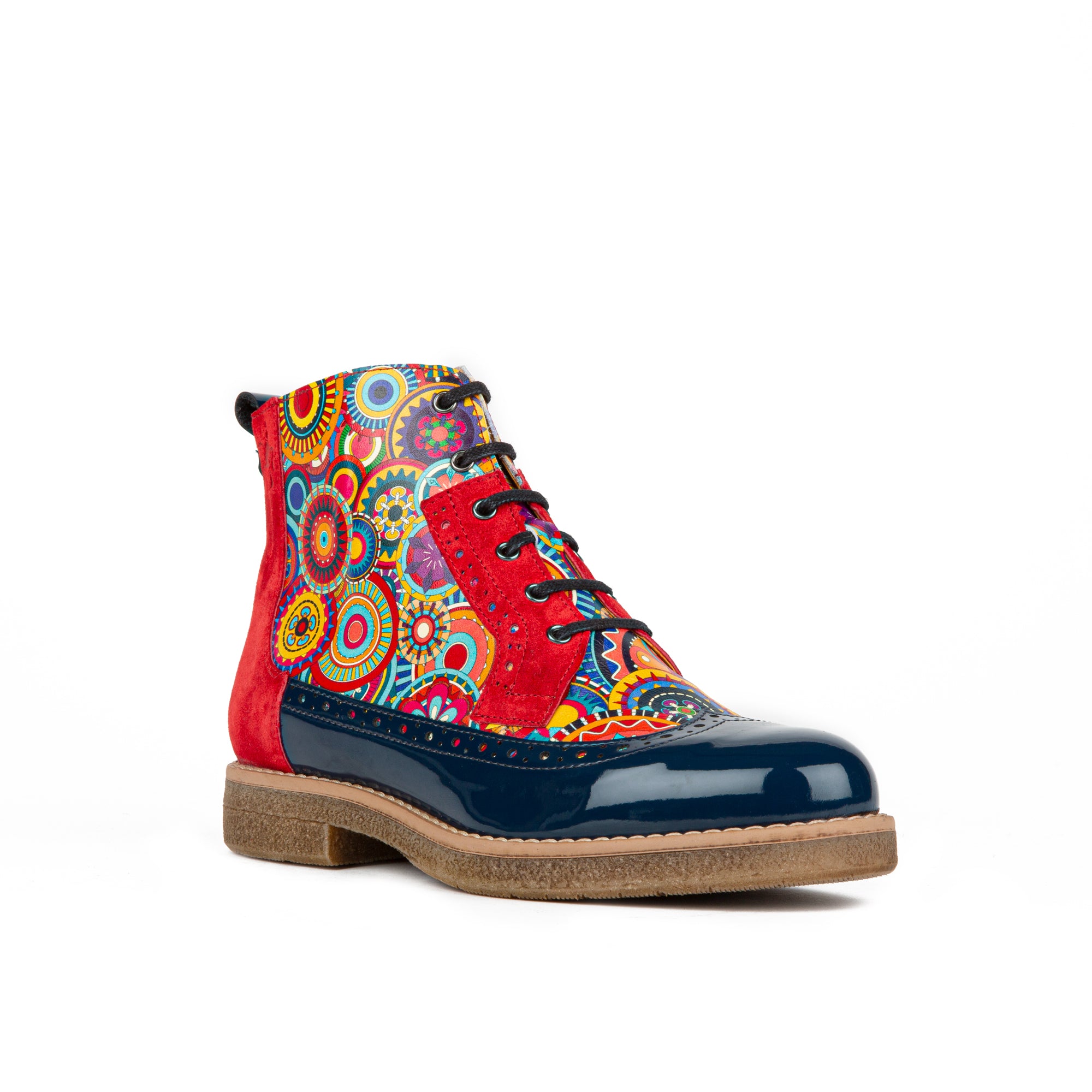 Hatter - Red Navy - Women's leather ankle boot with laces and zip