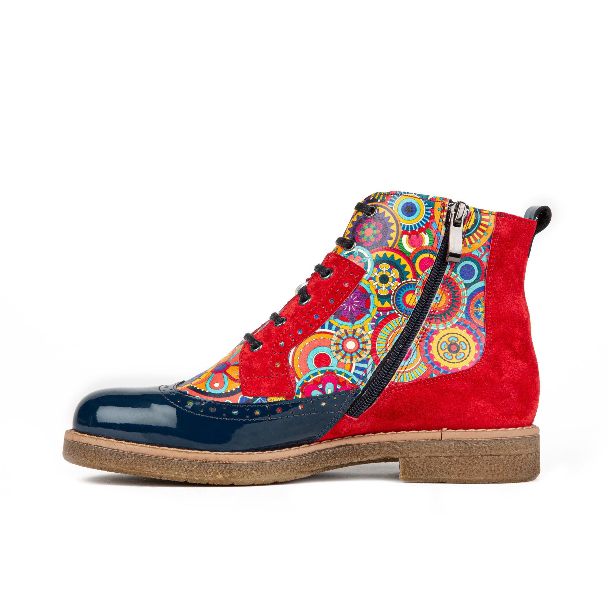 Hatter - Red Navy - Women's leather ankle boot with laces and zip