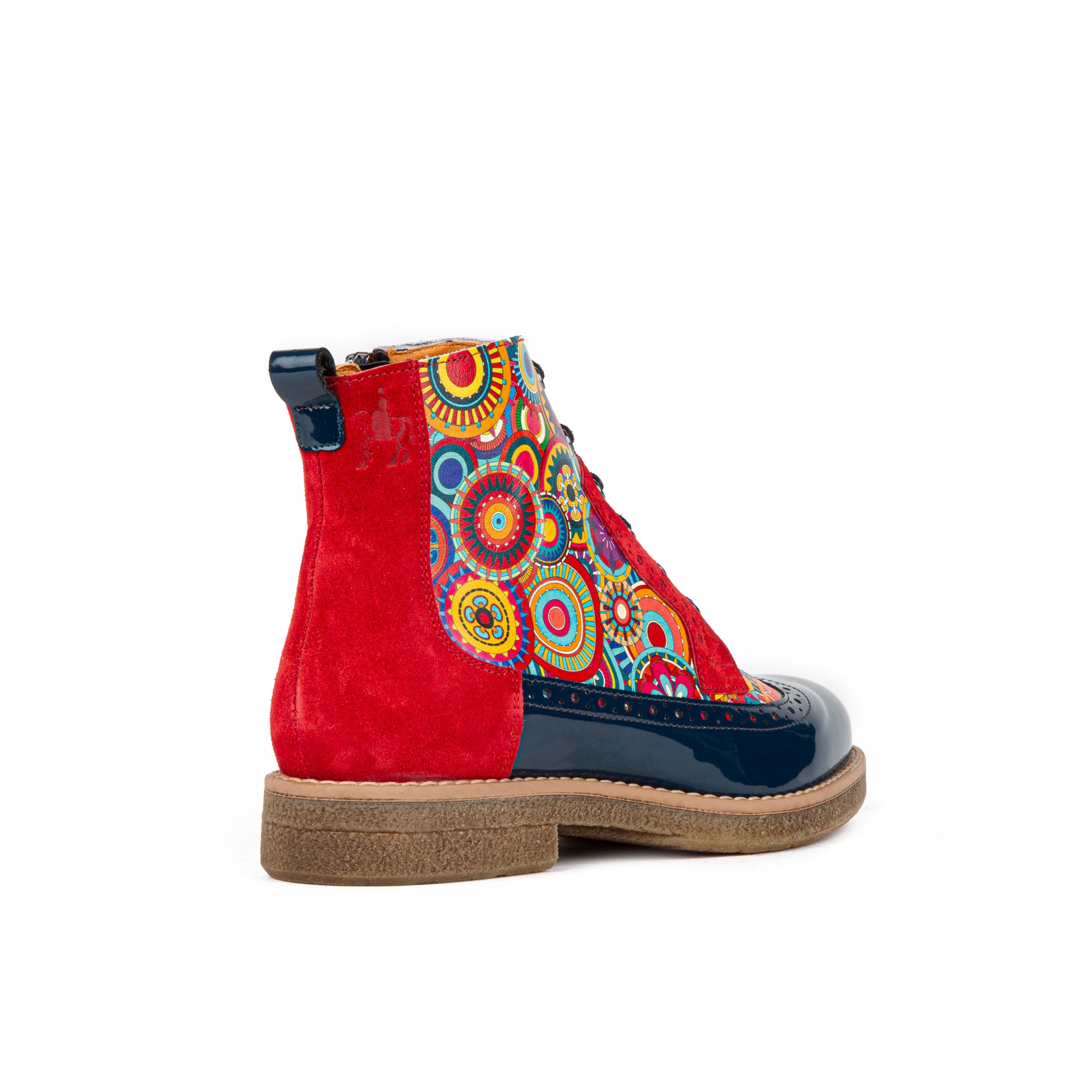 Hatter - Red Navy - Women's leather ankle boot with laces and zip