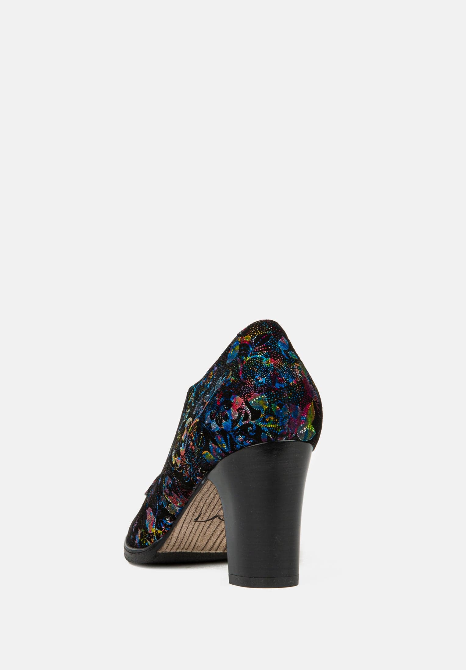 Roulette - Black Flower - Women's leather heeled oxford lace-up