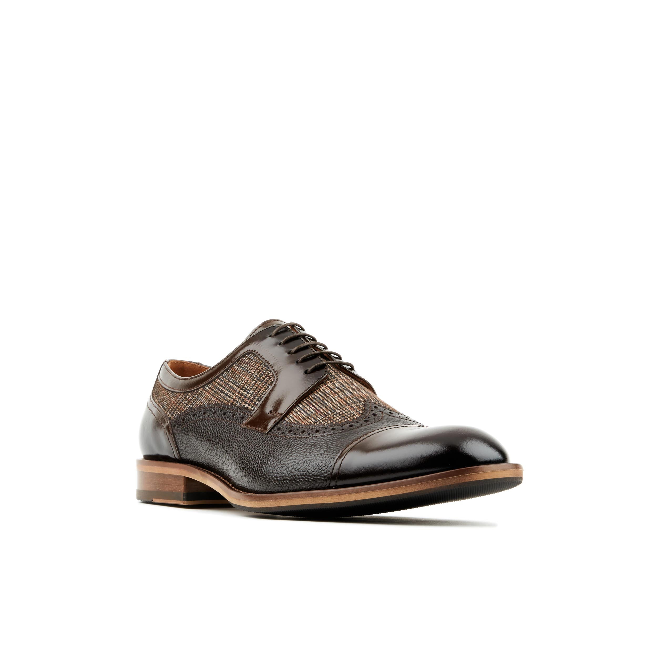 Orlando - Brown Check - Men's leather dressy shoe with toe cap and brogue details